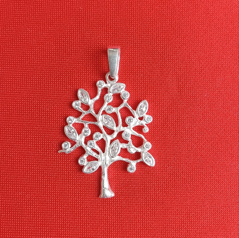 925 STERLING SILVER TREE OF LIFE with white Cubic‎ zircon PENDANT